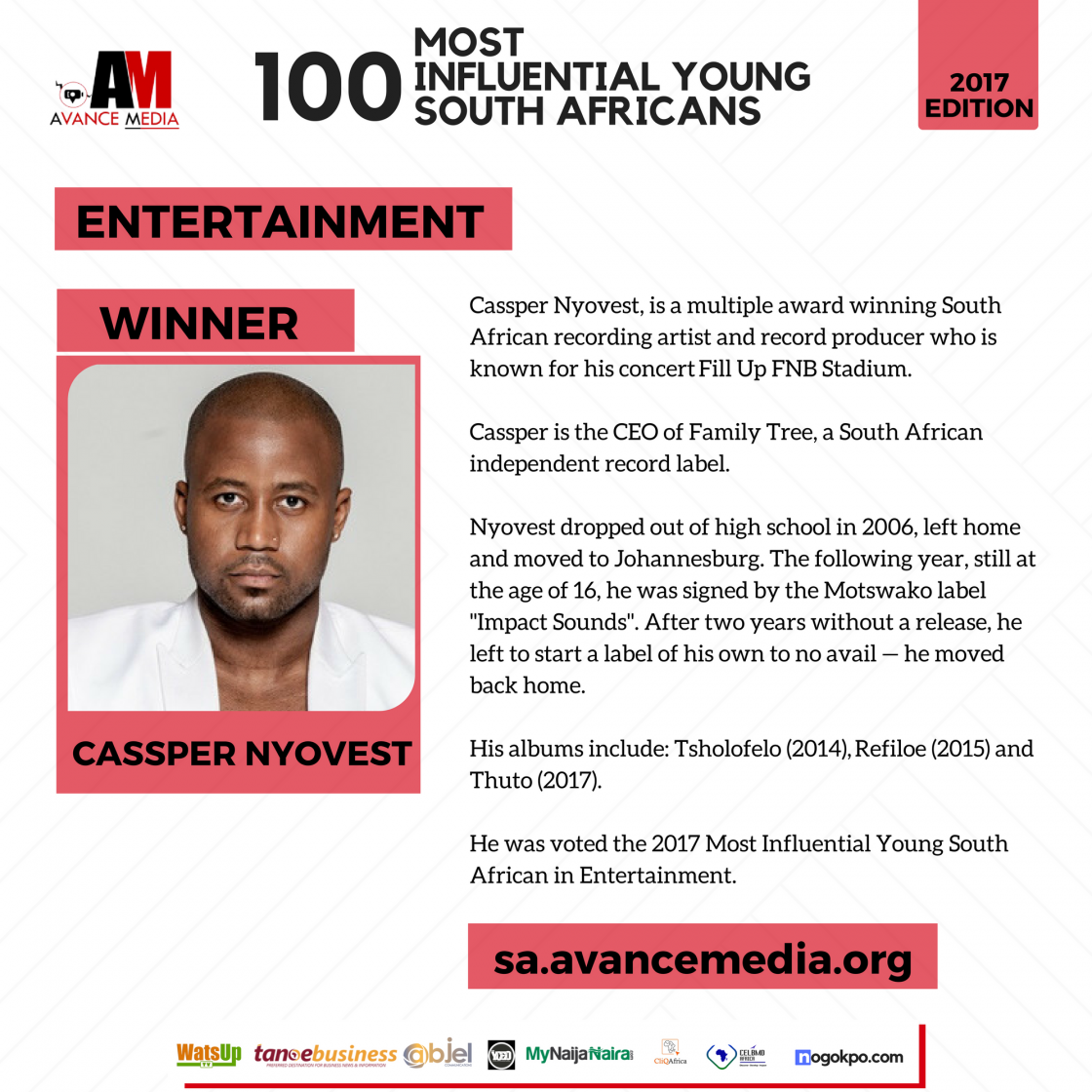 Avance Media | Cassper Nyovest Voted 2017 Most Influential Young South ...