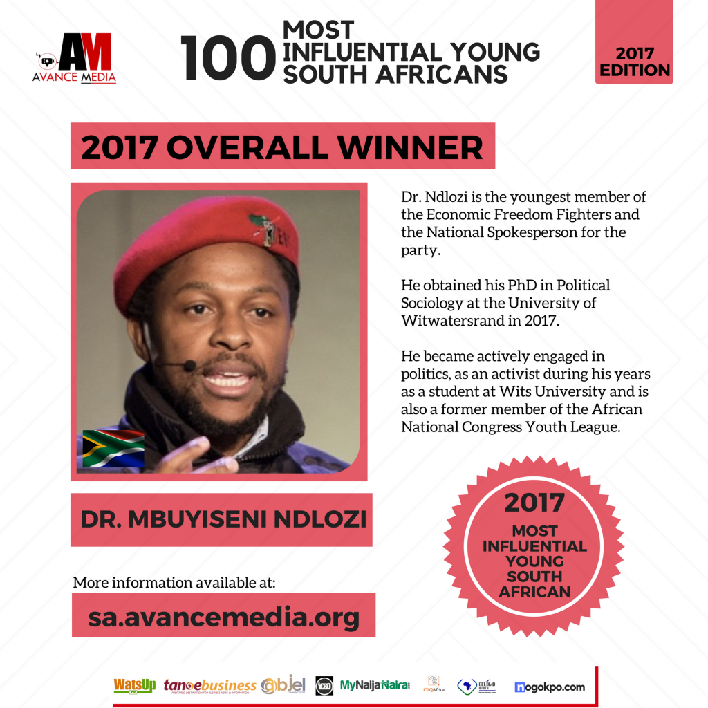 Avance Media | Dr. Mbuyiseni Ndlozi Voted 2017 Most Influential Young ...