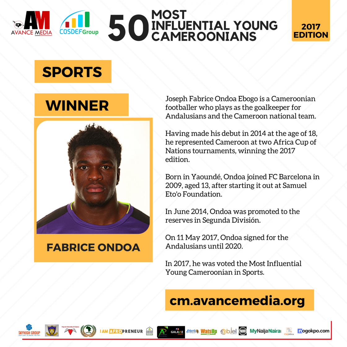 Avance Media | Fabrice Ondoa voted 2017 Most Influential Young ...